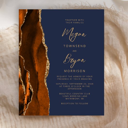 Papier Faire-part de mariage Budget Burnt Orange Agate Bl