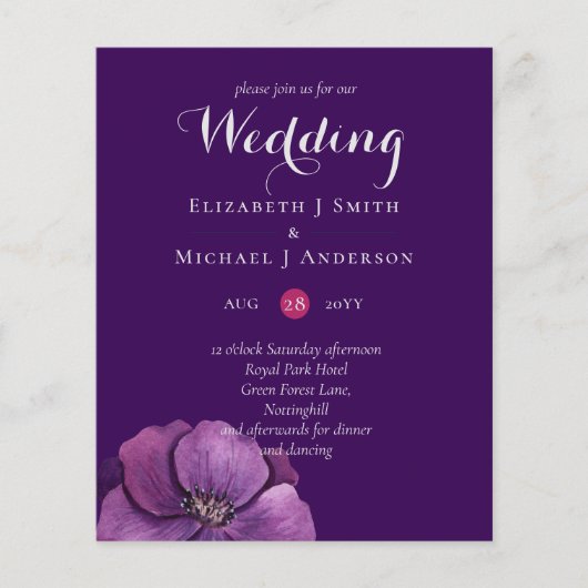 Papier Faire-part de mariage budget Dark Floral Purple Dy (Devant)