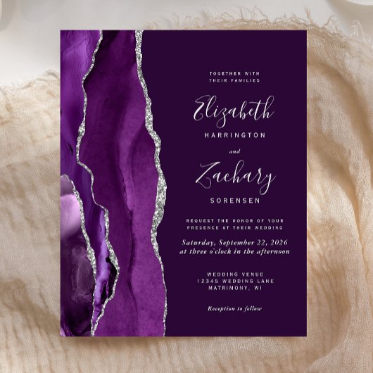 Papier Faire-part de mariage Budget Deep Purple Silver Ag