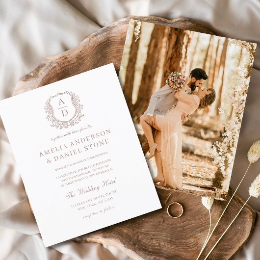 Papier Faire-Part de Mariage Budget Dusty Rose Crest