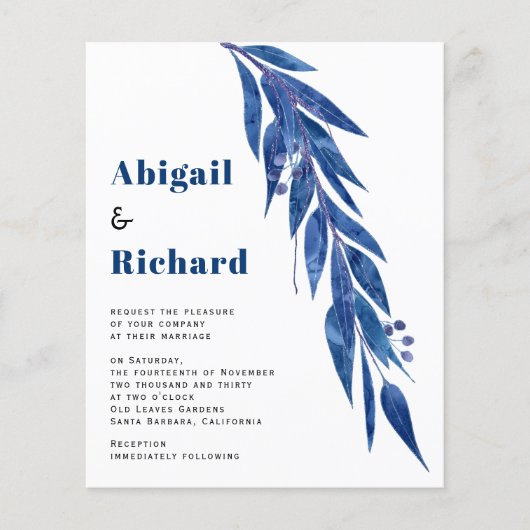 Papier FAIRE-PART DE MARIAGE BUDGET eucalyptus bleu (Devant)