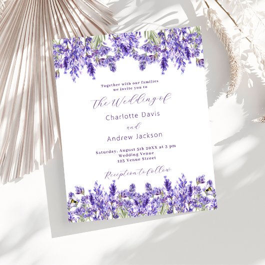 Papier Faire-part de mariage budget floraux violets de la