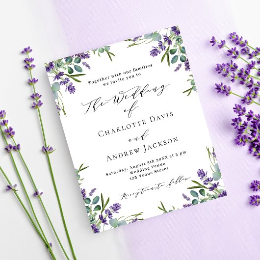 Papier Faire-part de mariage budget floraux violets de la