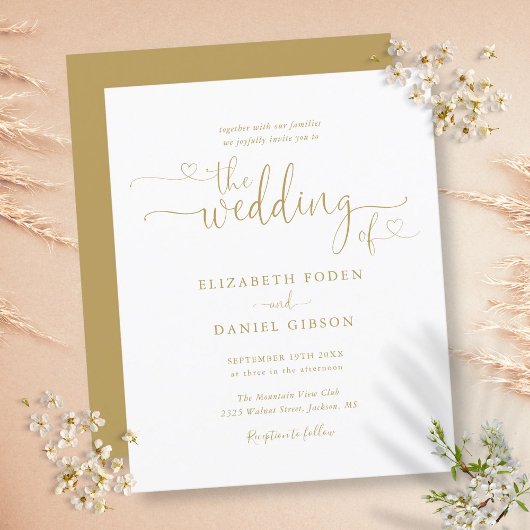 Papier Faire-part de mariage Budget Gold Hearts Script