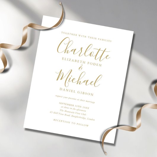 Papier Faire-part de mariage Budget Gold Script