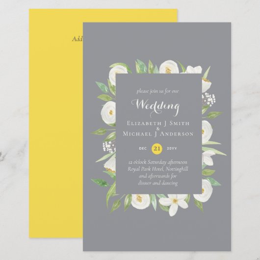 Papier Faire-part de mariage budget jaune gris éclairant (Devant / Derrière)