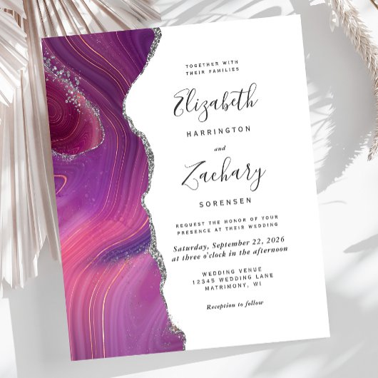 Papier Faire-part de mariage Budget Magenta Silver Agate