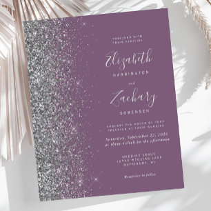 Papier Faire-part de mariage Budget Mauve Argent Paillett
