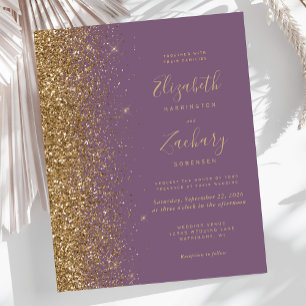 Papier Faire-part de mariage Budget Mauve Gold Faux Paill