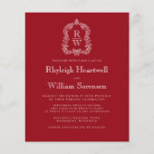 Papier Faire-part de mariage Budget Monogram Crest Rouge (Devant)