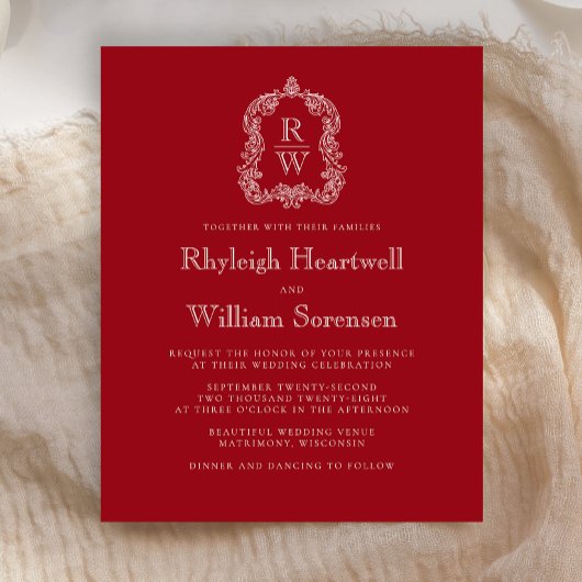 Papier Faire-part de mariage Budget Monogram Crest Rouge