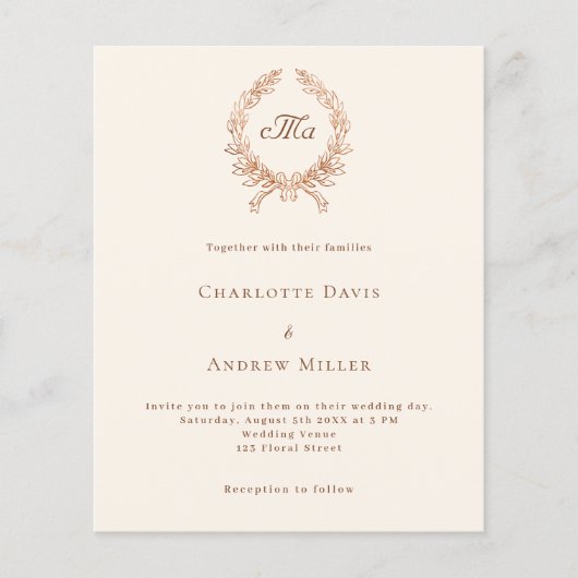 Papier Faire-part de mariage budget monogramme de crête b (Devant)