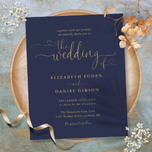 Papier Faire-part de mariage Budget Navy And Gold Hearts