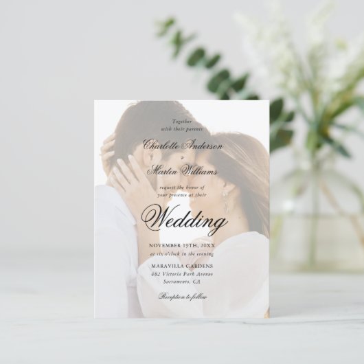 Papier Faire-part de mariage Budget photo de script moder (Debout devant)