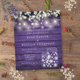 Papier Faire-part de mariage Budget Purple Wood Lights Ma