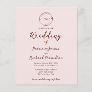 Papier Faire-part de mariage budget Rose Brumeuse Monogra