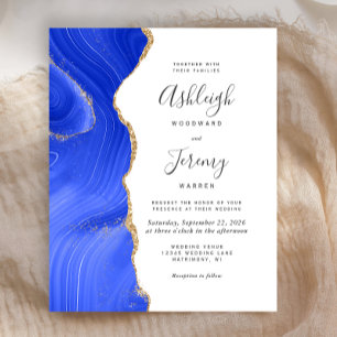 Papier Faire-part de mariage Budget Royal Blue Gold Agate
