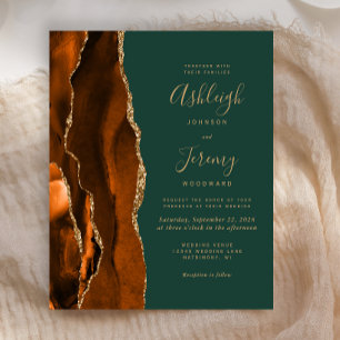 Papier Faire-part de mariage Budget Rust Dark Green Agate
