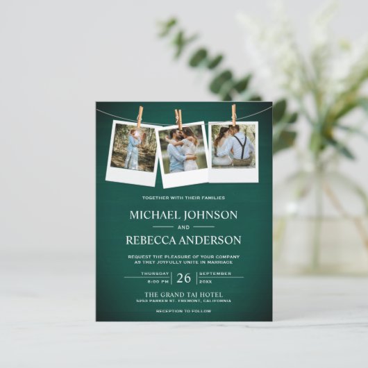 Papier Faire-part de mariage budget rustique en bois vert (Debout devant)