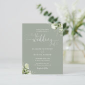 Papier Faire-part de mariage Budget Sage Greenery Script (Debout devant)