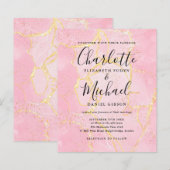 Papier Faire-part de mariage Budget Signature Script Rose (Devant / Derrière)