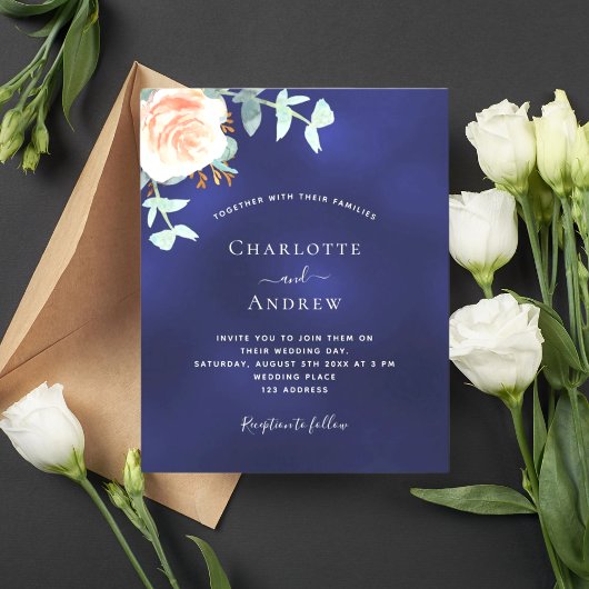 Papier Faire-part de mariage budget verdure rose bleu mar