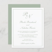 Papier Faire-part de mariage Budget vert Monogramme Sage (Devant / Derrière)