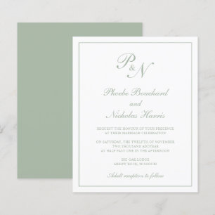 Papier Faire-part de mariage Budget vert Monogramme Sage