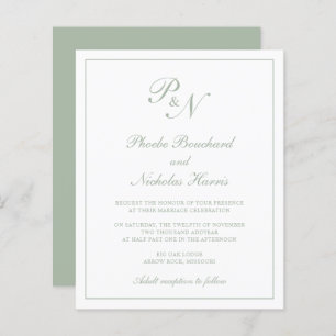 Papier Faire-part de mariage Budget vert Monogramme Sage
