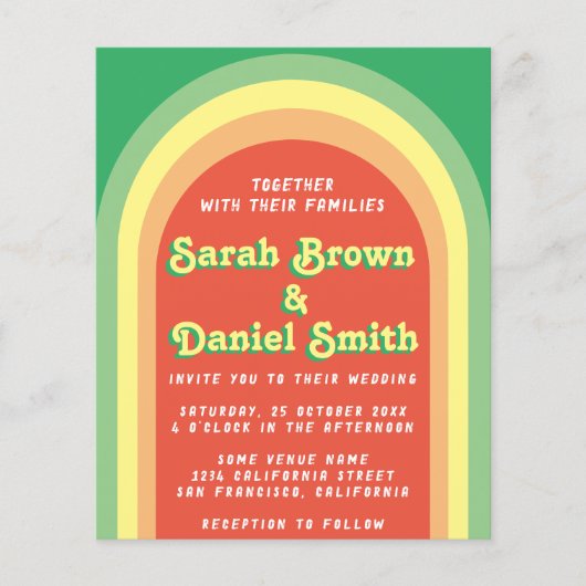 Papier Faire-part de mariage budget vert Retro Funky Arch (Devant)