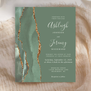 Papier Faire-part de mariage Budget Vert Sauge Agate Or