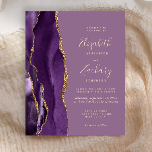 Papier Faire-part de mariage Budget Violet Agate Mauve