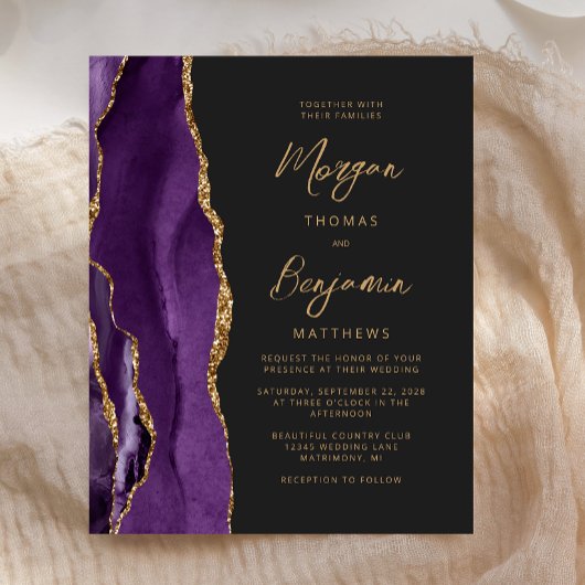 Papier Faire-part de mariage Budget Violet Agate Script