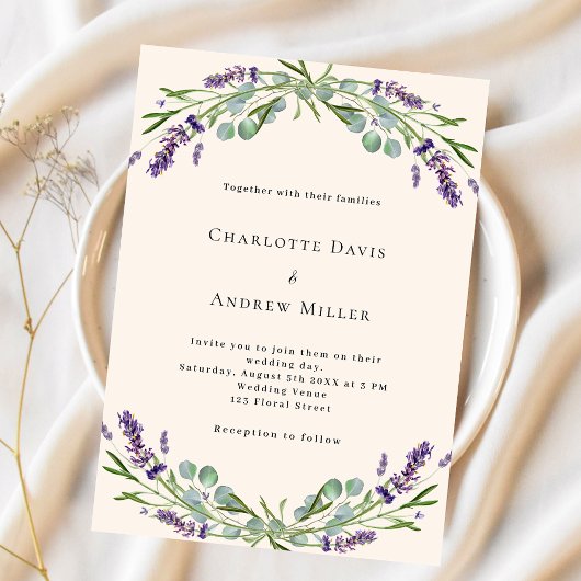 Papier Faire-part de mariage budget violet lavande beige