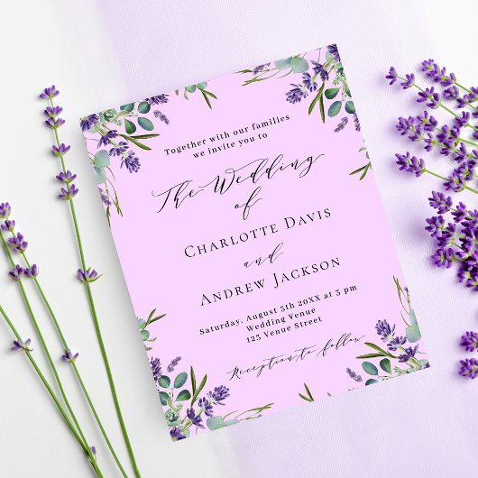 Papier Faire-part de mariage budget violet lavande rose