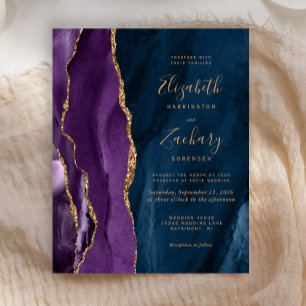 Papier Faire-part de mariage Budget Violet Or Bleu Nuit A
