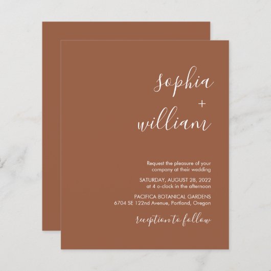 Papier Faire-part de mariage budgétaire Boho Terracotta (Devant / Derrière)