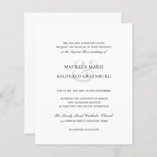 Papier Faire-part de mariage budgétaire classique (Devant / Derrière)