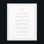 Papier Faire-part de mariage budgétaire classique rose él<br><div class="desc">Le style classique rose rose roux tout en un faire-part de mariage budget avec un design simple et minimal avec votre monogramme en haut et vos détails de l'événement entouré d'une double bordure. Les fontes alternent entre un script élégant, une fonte serif traditionnelle et minimaliste sans serif. Le dos contient...</div>