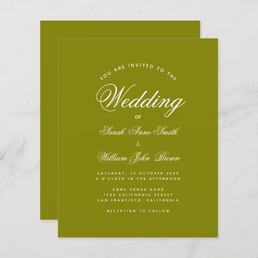 Papier Faire-part de mariage budgétaire de la calligraphi (Devant / Derrière)