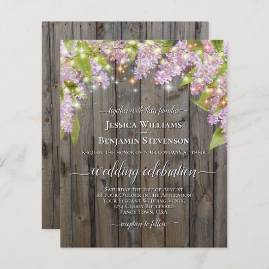 Papier Faire-part de mariage BUDGÉTAIRE Lilacs et lumière (Devant / Derrière)