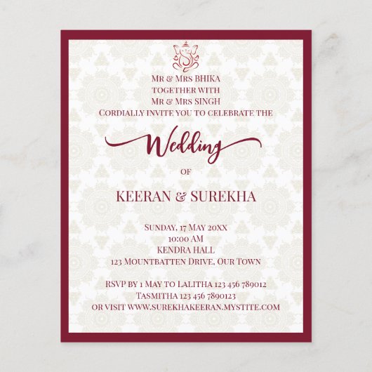 Papier Faire-part de mariage budgétaire pour éléphant Man (Dos)