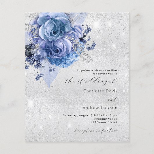 Papier Faire-part de mariage budgétaire RSVP QR bleu arge (Devant)