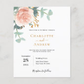 Papier faire-part de mariage budgétaire RSVP rose or flor (Devant)