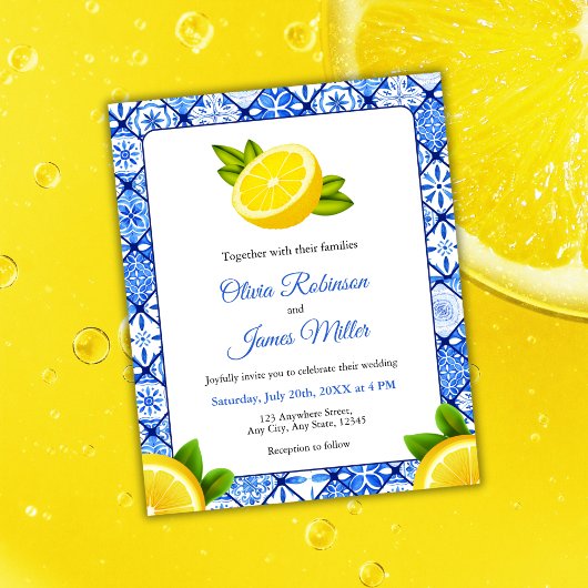 Papier Faire-part de mariage Citron Carrelage Méditerrané