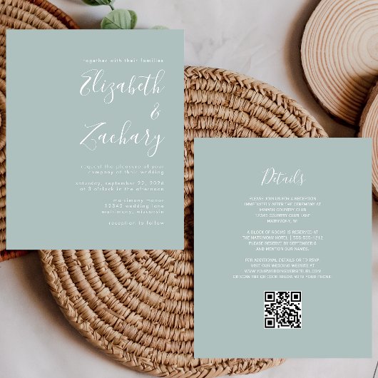 Papier Faire-part de mariage Code QR Budget Script Sea Gl
