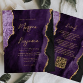 Papier Faire-part de mariage code QR écriture agate viole