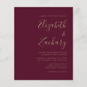 Papier Faire-part de mariage Code QR Or Budget Bourgogne (Devant)