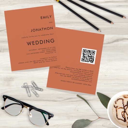 Papier Faire-part de mariage Code QR Terracotta Budget Si