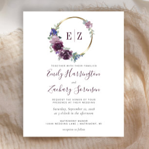 Papier Faire-part de mariage Couronne Monogramme Violet B